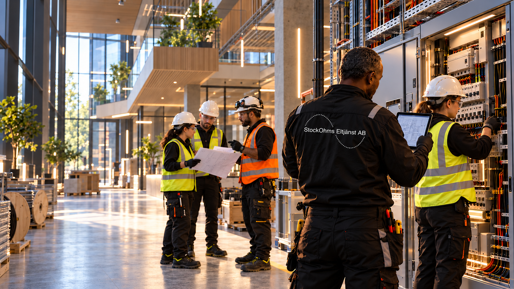 StockOhms electrical team working together on a commercial installation