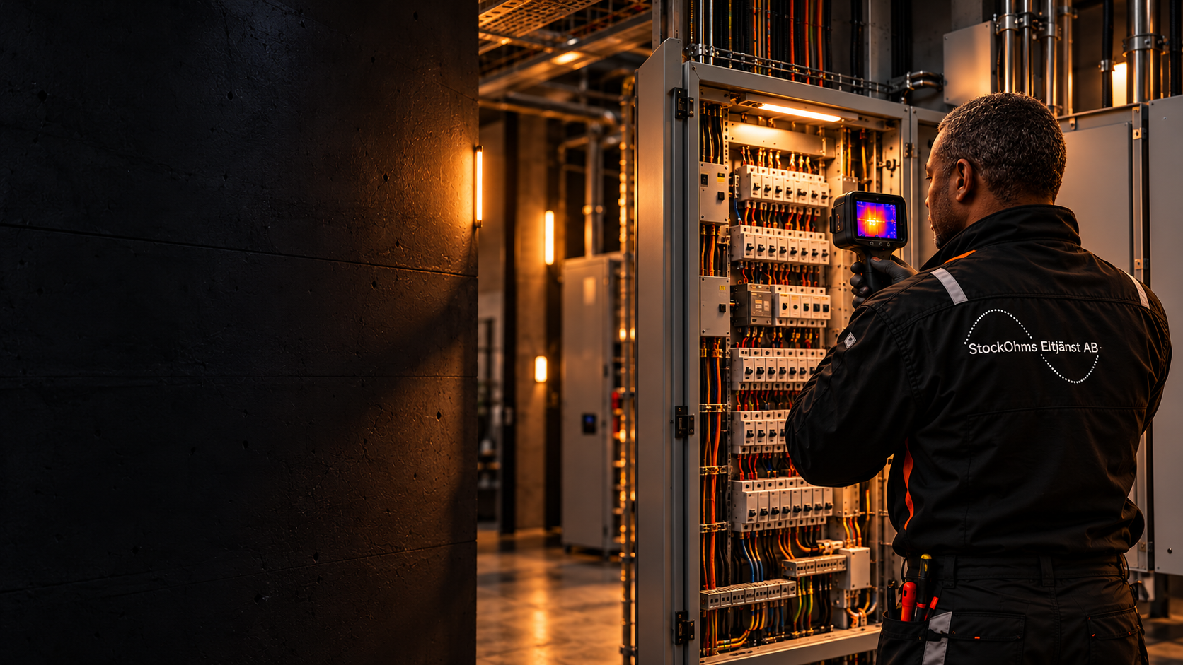 StockOhms electrician carrying out thermal diagnostics in a commercial building